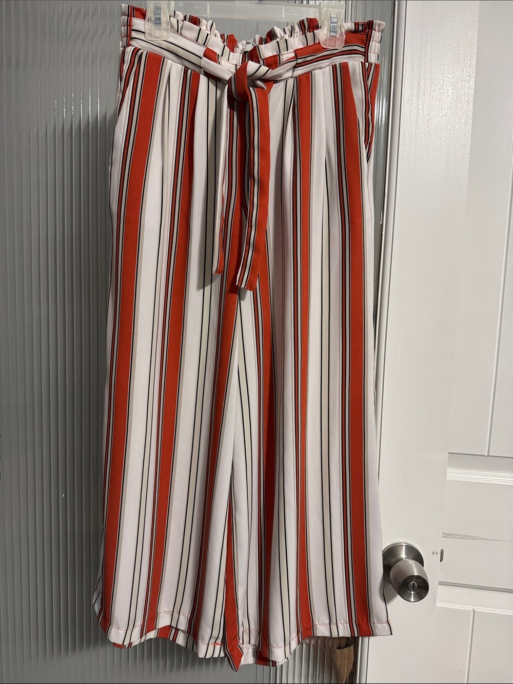 Striped High-Rise Wide Leg Pants in Rust & White